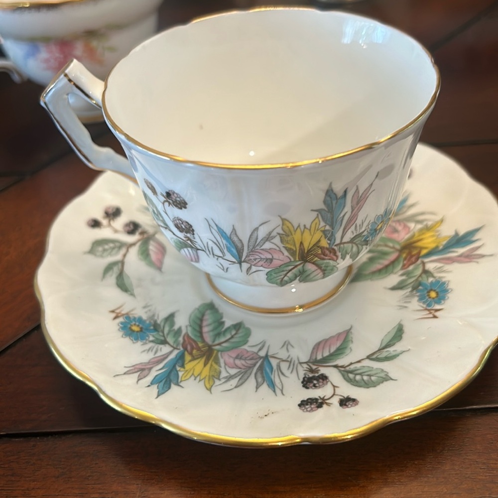 Vintage RARE Aynsley English China Dusty Blush Rose & Flower Tea Cup & Saucer